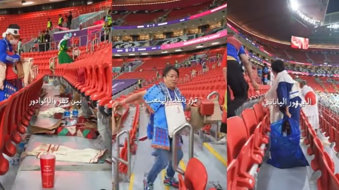 Aksi pungut sampah suporter Jepang seusai laga pembuka Piala Dunia 2022
