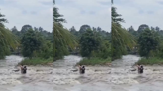 Sepasang Kekasih Asyik di Sungai Sibiru-biru Terseret Arus Banjir Bandang